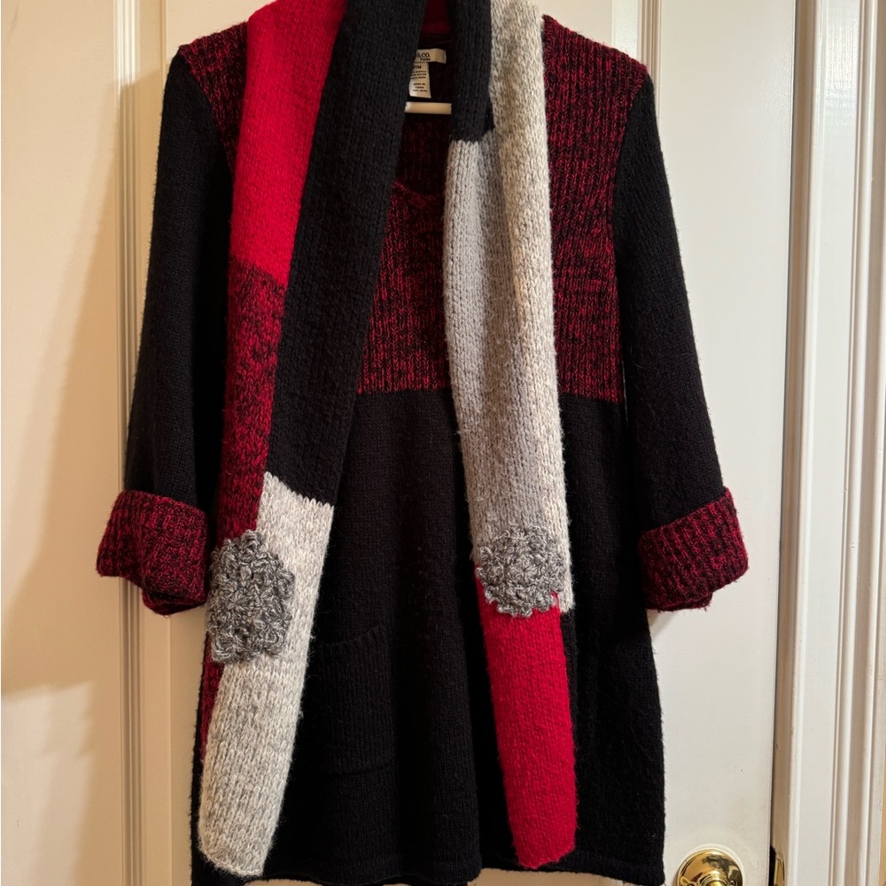 Knit Women’s Long Sleeve Dress With Attached Matching Scarf